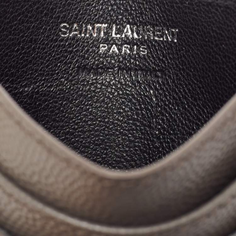 Pre Owned Saint Laurent Grey Matelasse Leather Monogram Card Holder