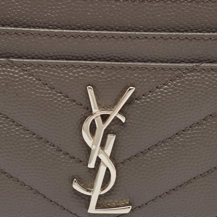 Pre Owned Saint Laurent Grey Matelasse Leather Monogram Card Holder