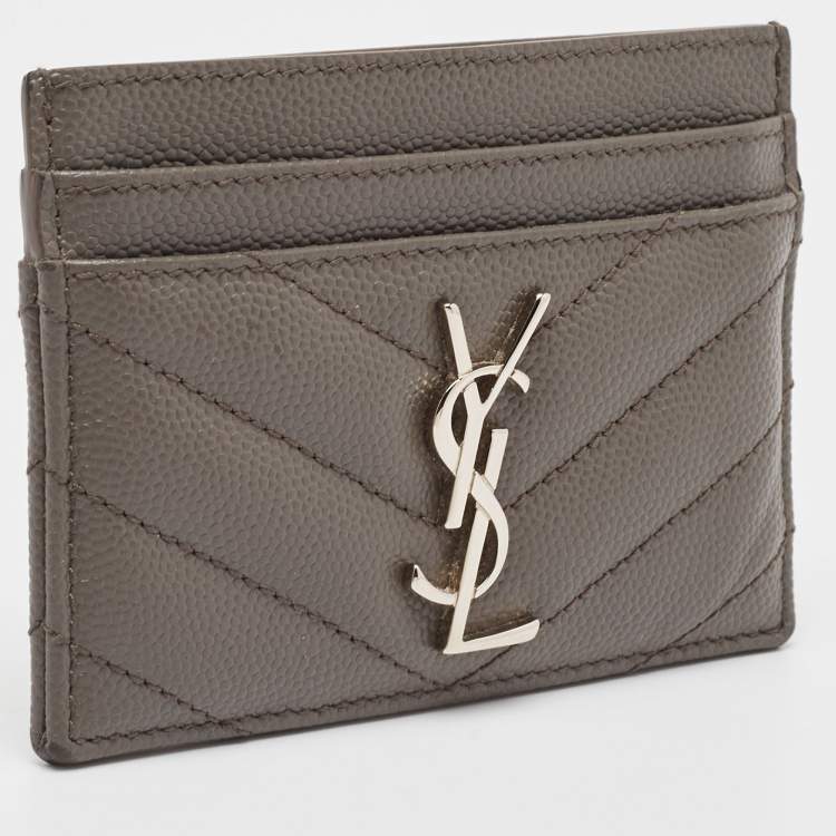 Pre Owned Saint Laurent Grey Matelasse Leather Monogram Card Holder