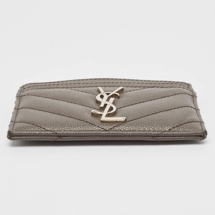 Pre Owned Saint Laurent Grey Matelasse Leather Monogram Card Holder
