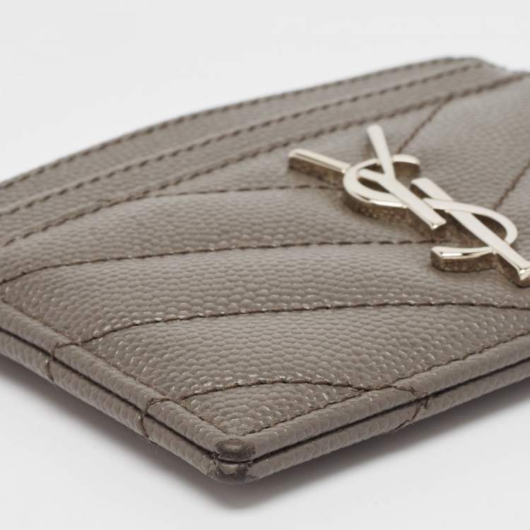 Pre Owned Saint Laurent Grey Matelasse Leather Monogram Card Holder