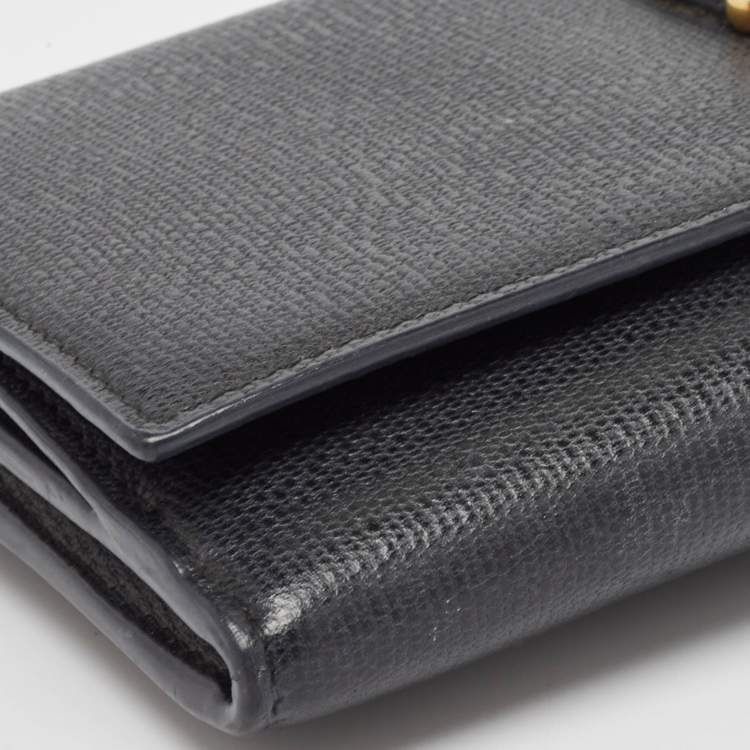 Pre Owned Saint Laurent Black Leather Y Line Flap Continental Wallet
