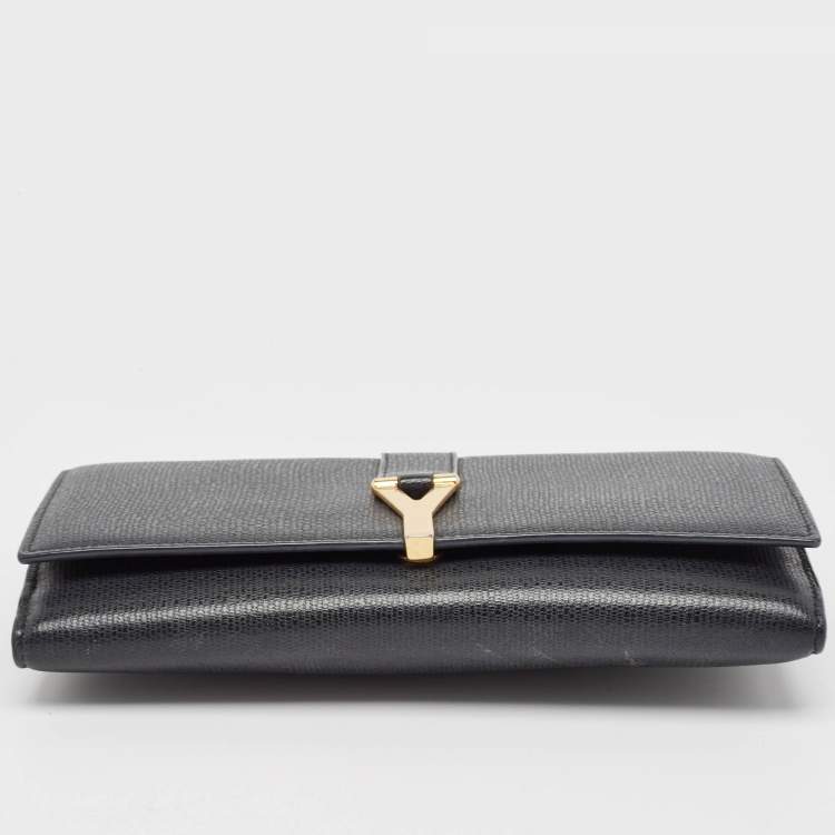 Pre Owned Saint Laurent Black Leather Y Line Flap Continental Wallet