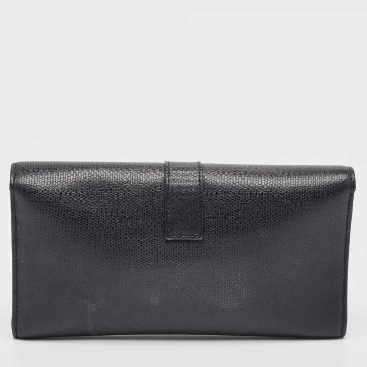 Pre Owned Saint Laurent Black Leather Y Line Flap Continental Wallet