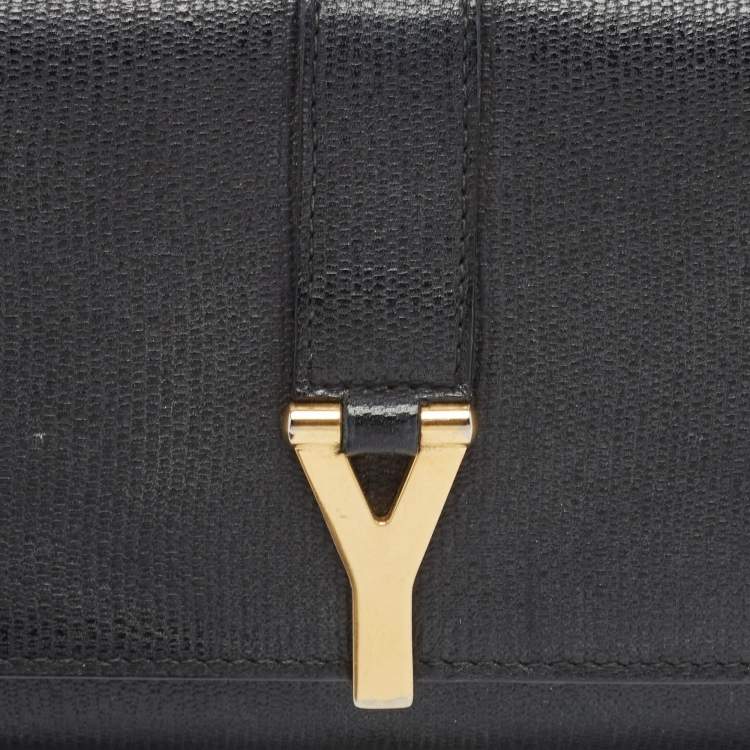 Pre Owned Saint Laurent Black Leather Y Line Flap Continental Wallet