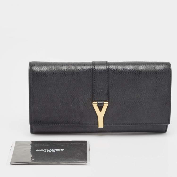 Pre Owned Saint Laurent Black Leather Y Line Flap Continental Wallet