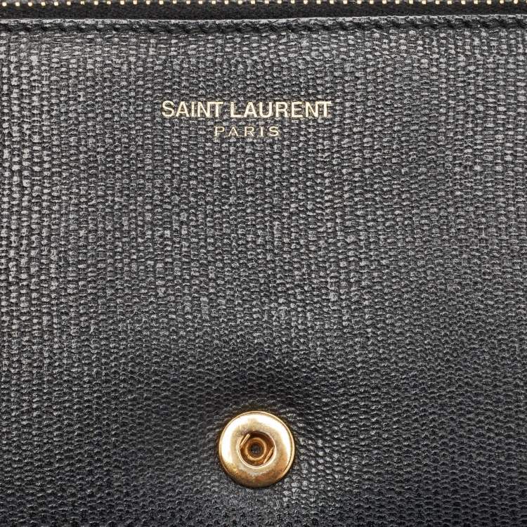 Pre Owned Saint Laurent Black Leather Y Line Flap Continental Wallet