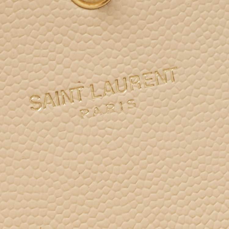 Pre Owned Saint Laurent Beige Matelassé Leather Monogram Flap Wallet