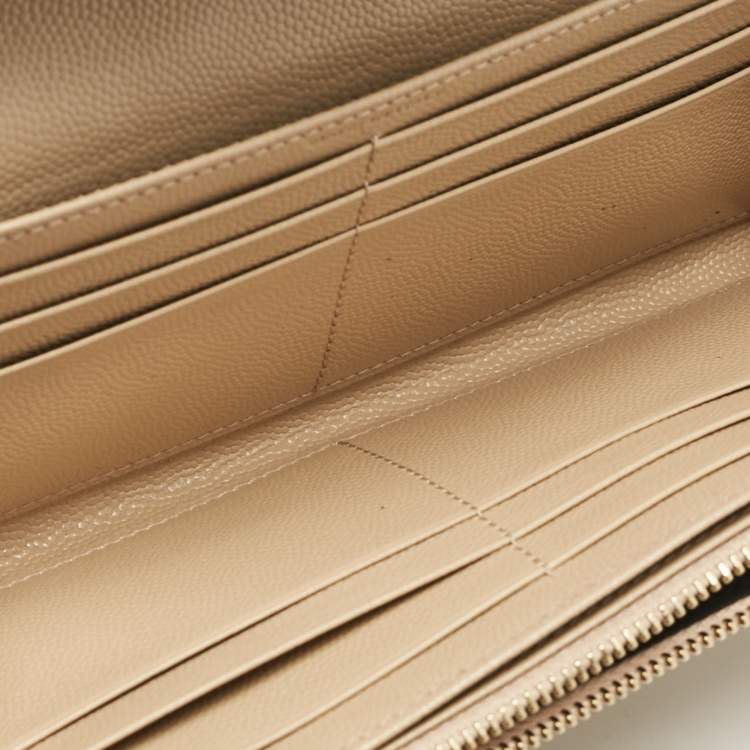 Pre Owned Saint Laurent Beige Matelassé Leather Monogram Flap Wallet