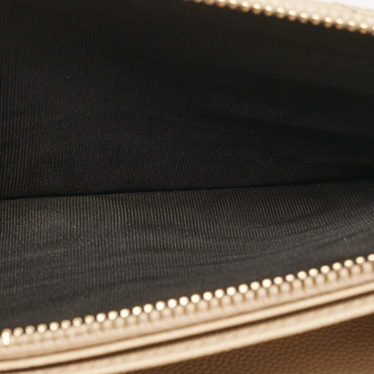 Pre Owned Saint Laurent Beige Matelassé Leather Monogram Flap Wallet