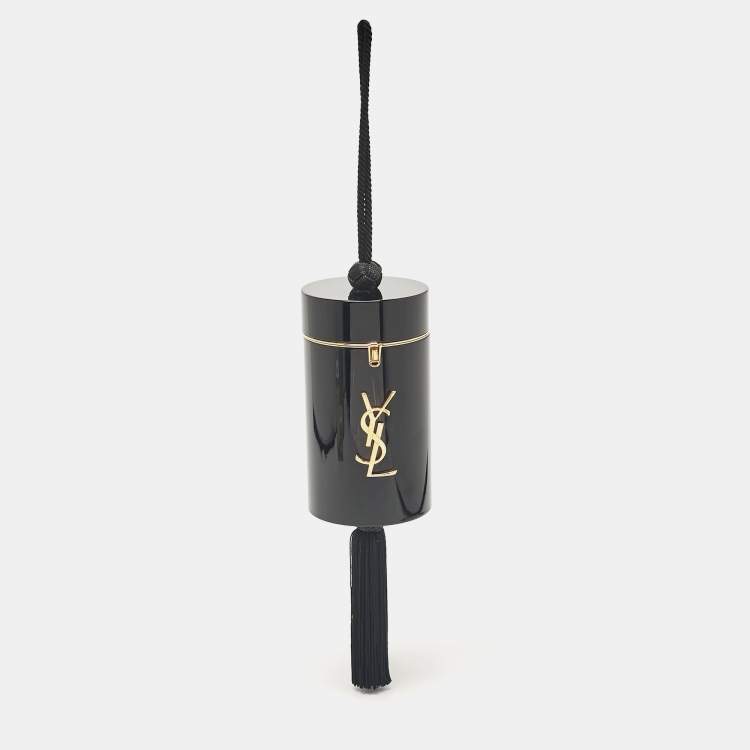 Pre Owned Saint Laurent Black Acrylic Evening Tassels Wristlet Clutch