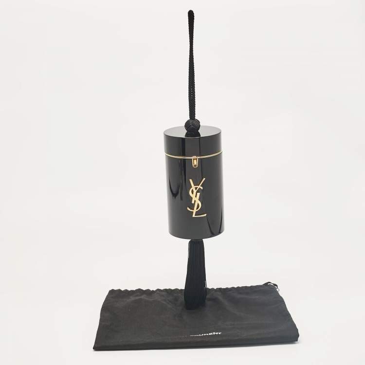 Pre Owned Saint Laurent Black Acrylic Evening Tassels Wristlet Clutch