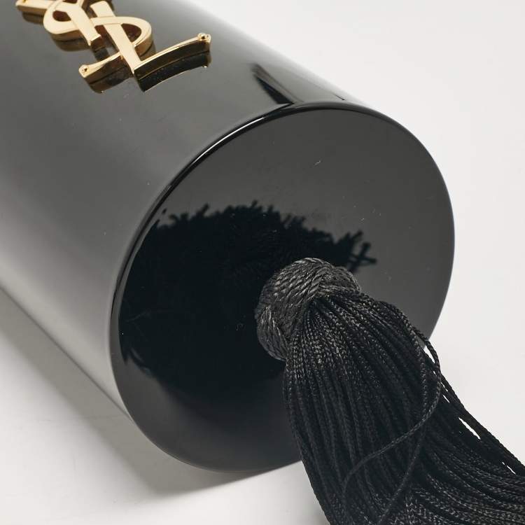 Pre Owned Saint Laurent Black Acrylic Evening Tassels Wristlet Clutch