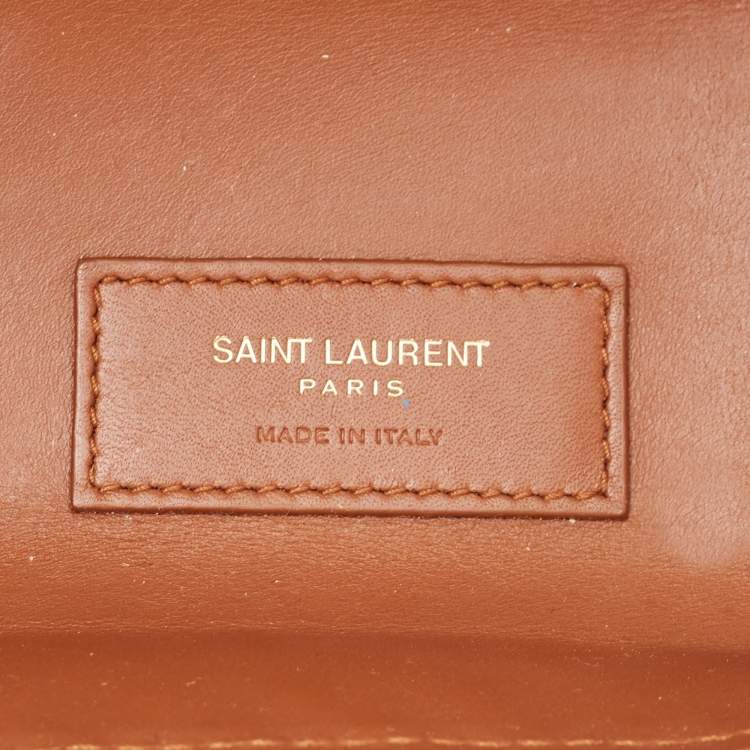 Pre Owned Saint Laurent Brown/Beige Woven Raffia and Leather Toy Tote