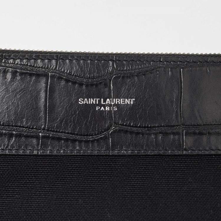 Pre Owned Saint Laurent Black Crocodile Embossed Leather Large Souple Sac De Jour Tote