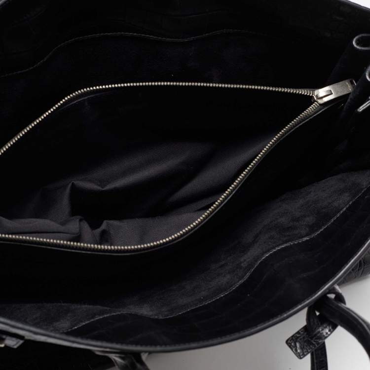 Pre Owned Saint Laurent Black Crocodile Embossed Leather Large Souple Sac De Jour Tote