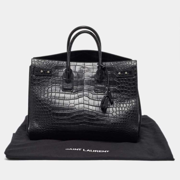 Pre Owned Saint Laurent Black Crocodile Embossed Leather Large Souple Sac De Jour Tote