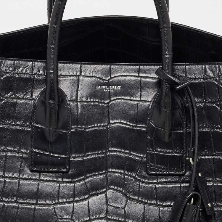 Pre Owned Saint Laurent Black Crocodile Embossed Leather Large Souple Sac De Jour Tote
