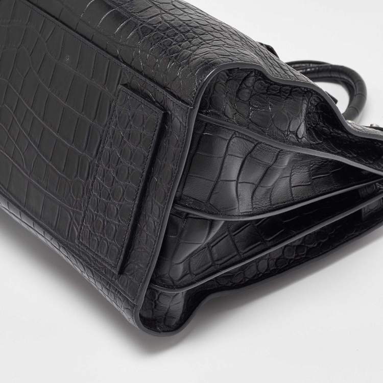 Pre Owned Saint Laurent Black Crocodile Embossed Leather Large Souple Sac De Jour Tote
