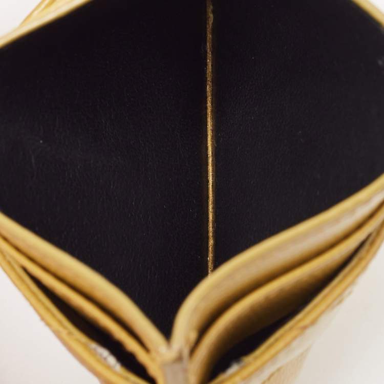 Pre Owned Saint Laurent Yellow Matelassé Leather Cassandre Card Holder