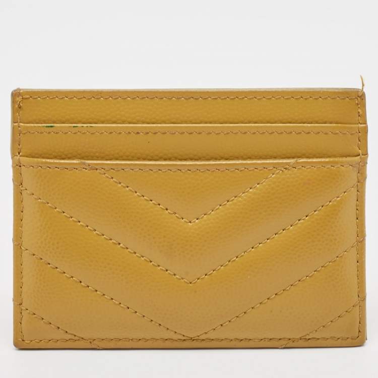 Pre Owned Saint Laurent Yellow Matelassé Leather Cassandre Card Holder