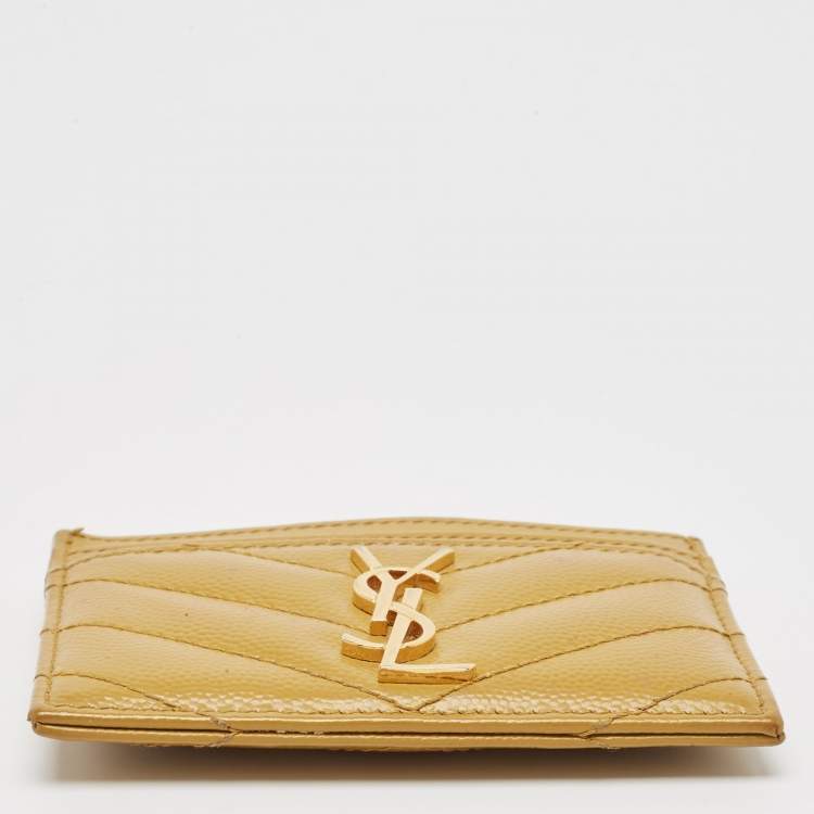 Pre Owned Saint Laurent Yellow Matelassé Leather Cassandre Card Holder