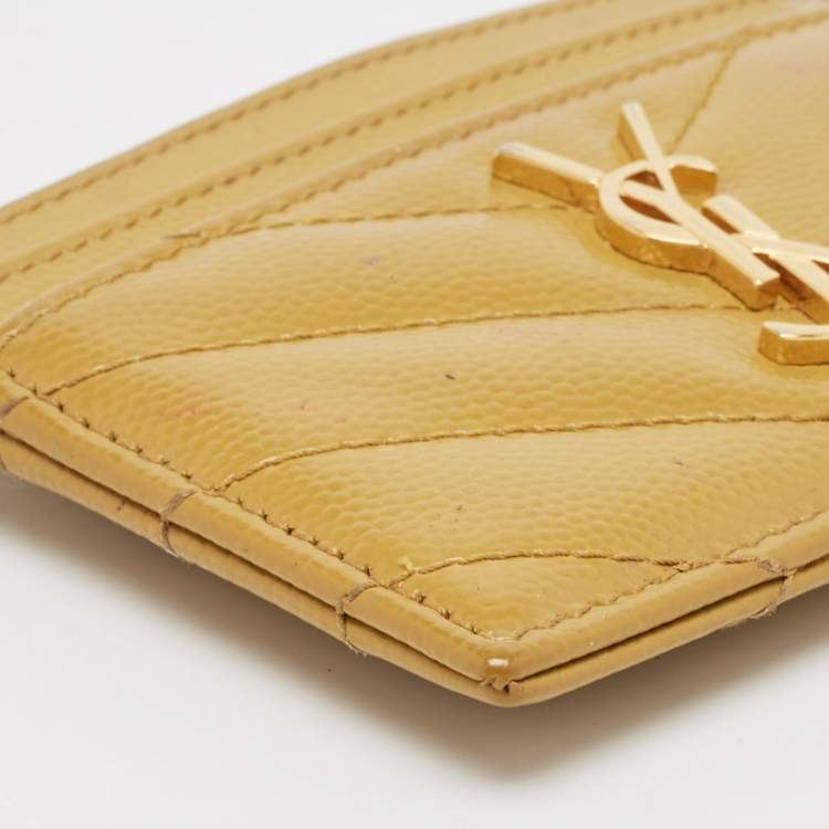 Pre Owned Saint Laurent Yellow Matelassé Leather Cassandre Card Holder