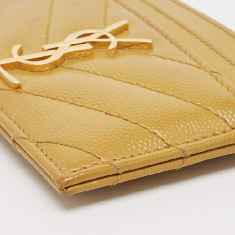 Pre Owned Saint Laurent Yellow Matelassé Leather Cassandre Card Holder