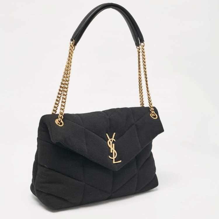 Pre Owned Saint Laurent Black Quilted Fabric Medium Loulou Puffer Shoulder Bag