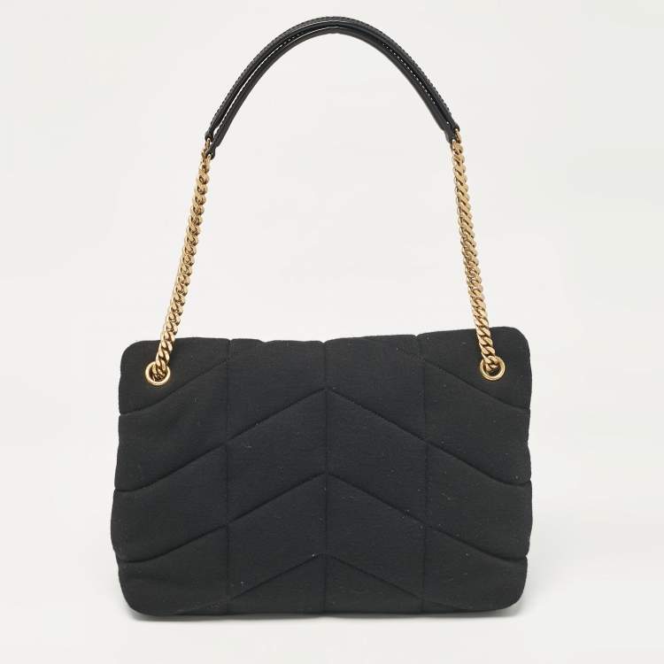 Pre Owned Saint Laurent Black Quilted Fabric Medium Loulou Puffer Shoulder Bag