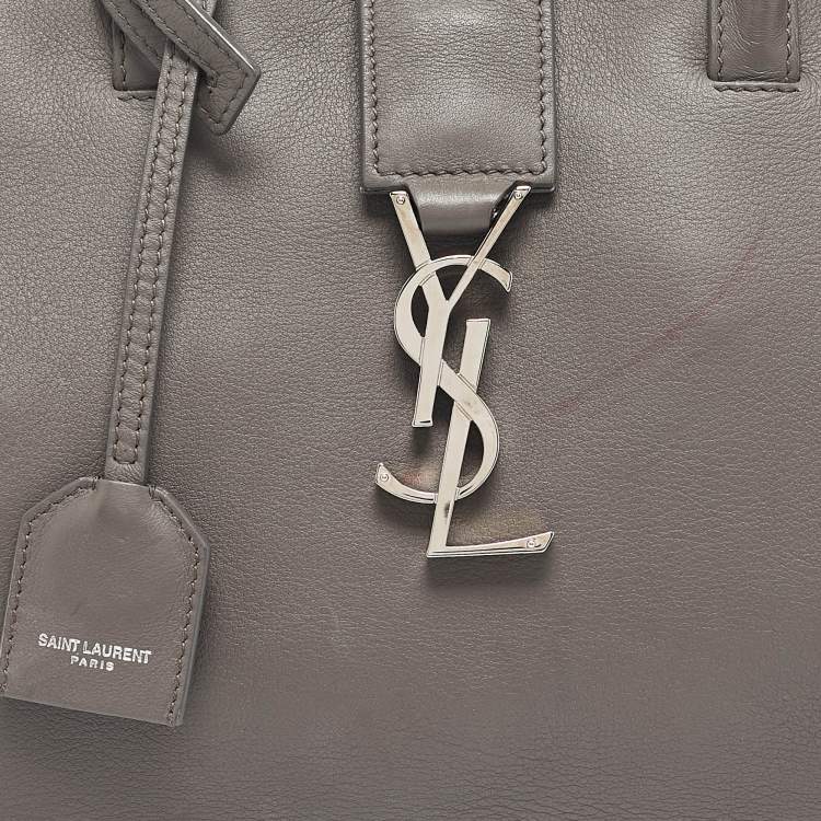 Pre Owned Saint Laurent Grey Croc Embossed and Leather Baby Downtown Cabas Tote