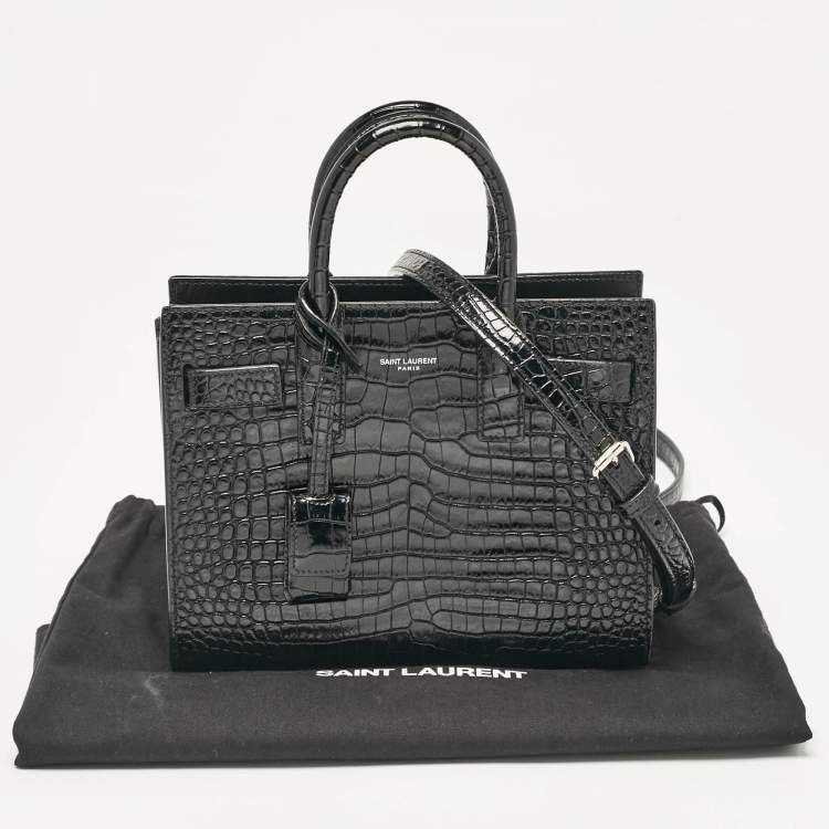 مملوكة مسبقًا Saint Laurent Black Croc Embossed Leather Nano Classic Sac De Jour Tote