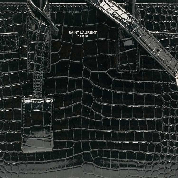 مملوكة مسبقًا Saint Laurent Black Croc Embossed Leather Nano Classic Sac De Jour Tote