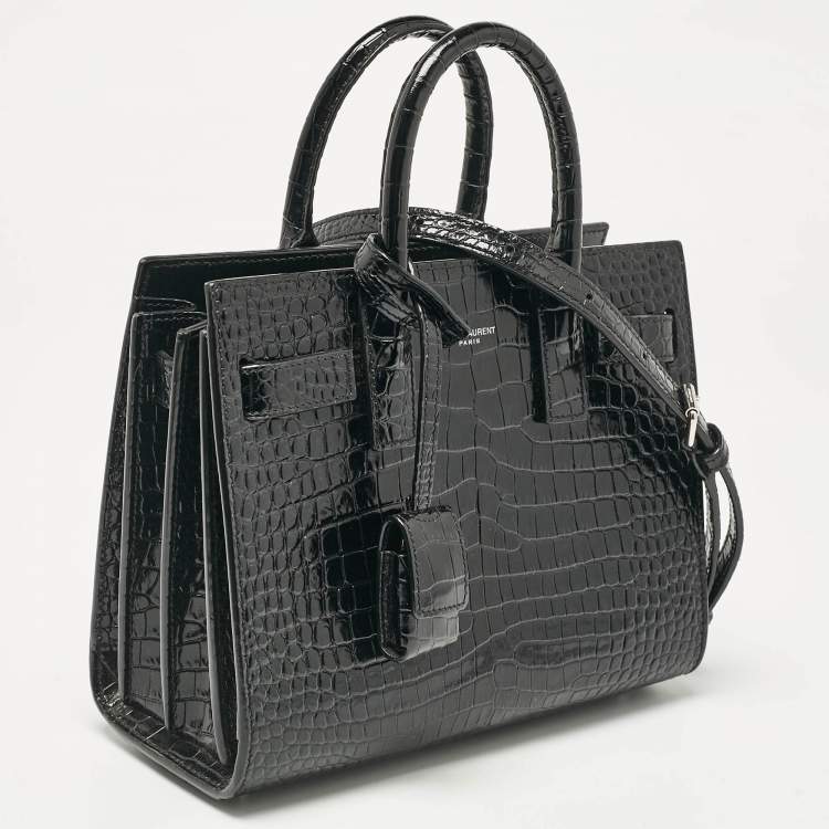 مملوكة مسبقًا Saint Laurent Black Croc Embossed Leather Nano Classic Sac De Jour Tote