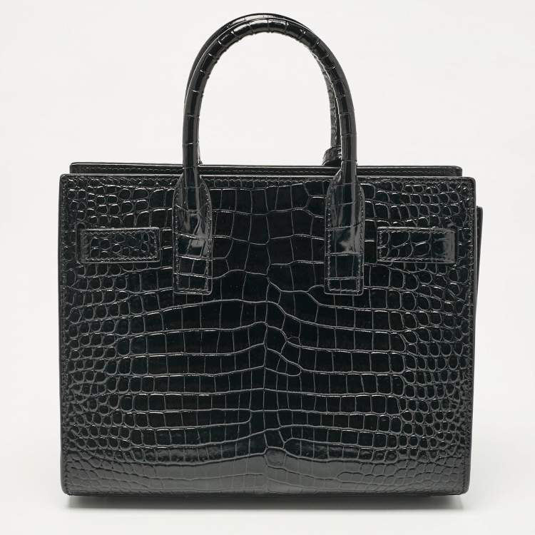 مملوكة مسبقًا Saint Laurent Black Croc Embossed Leather Nano Classic Sac De Jour Tote