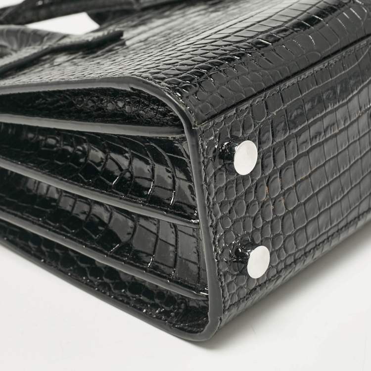مملوكة مسبقًا Saint Laurent Black Croc Embossed Leather Nano Classic Sac De Jour Tote