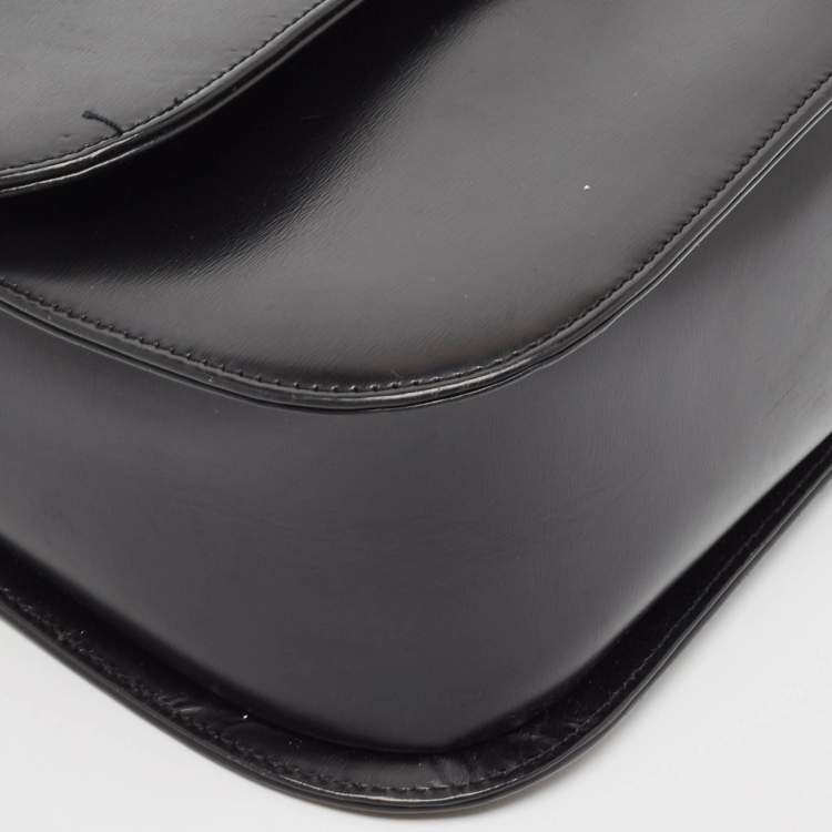 Pre Owned Saint Laurent Black Leather Logo Flap Shoulder Bag