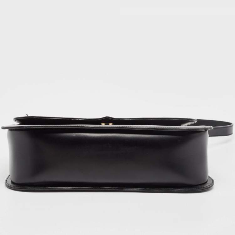 Pre Owned Saint Laurent Black Leather Logo Flap Shoulder Bag