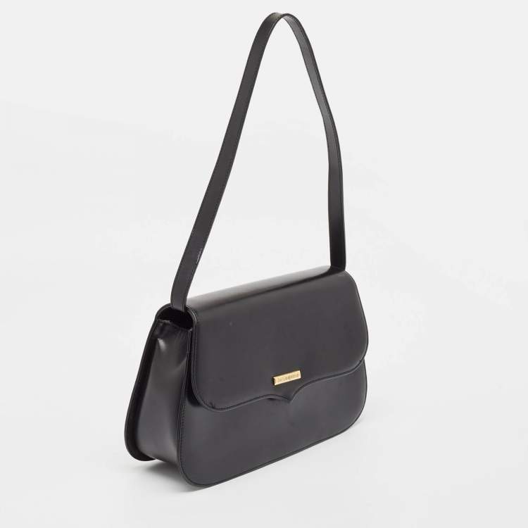 Pre Owned Saint Laurent Black Leather Logo Flap Shoulder Bag
