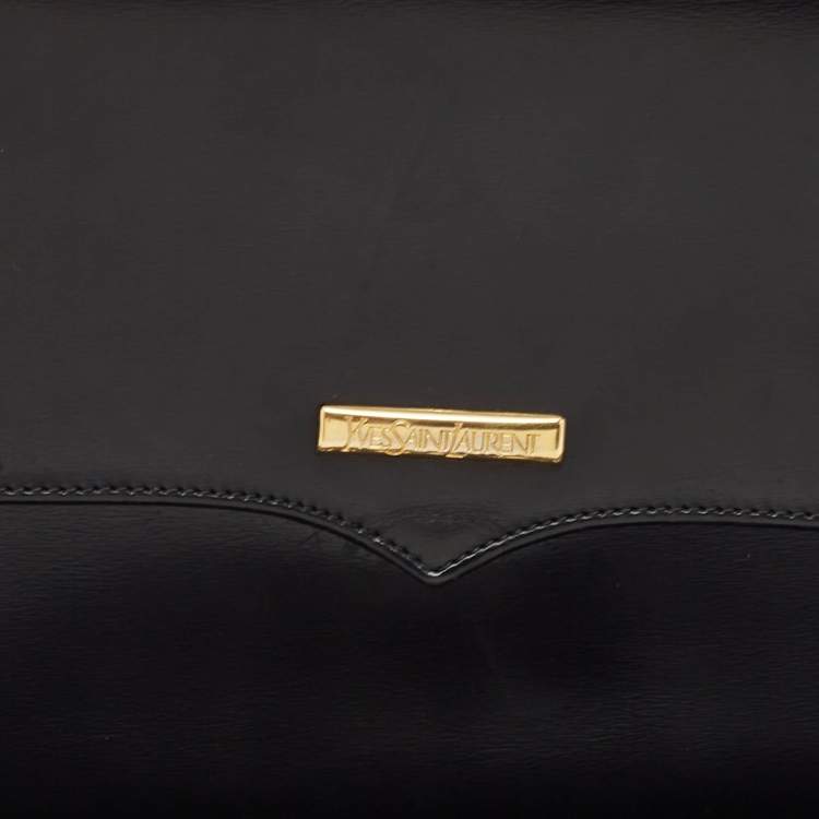 Pre Owned Saint Laurent Black Leather Logo Flap Shoulder Bag