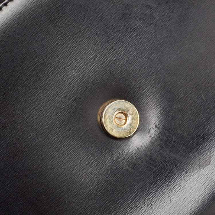 Pre Owned Saint Laurent Black Leather Logo Flap Shoulder Bag