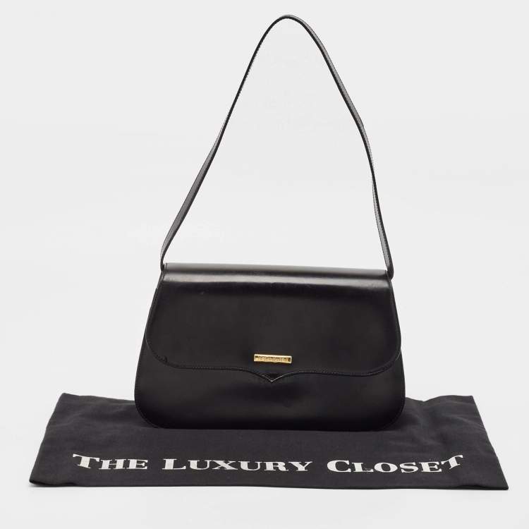 Pre Owned Saint Laurent Black Leather Logo Flap Shoulder Bag