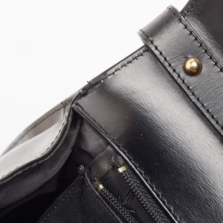 Pre Owned Saint Laurent Black Leather Logo Flap Shoulder Bag