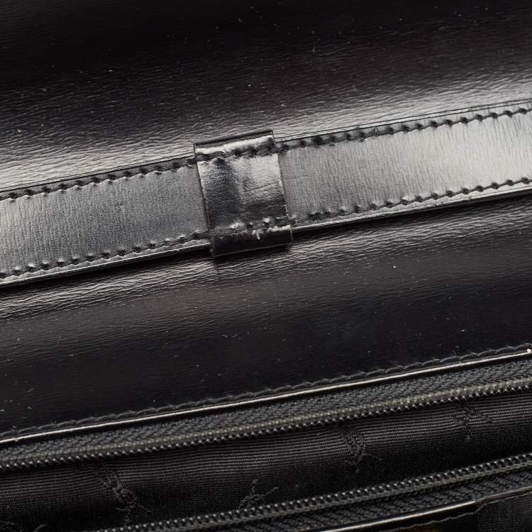 Pre Owned Saint Laurent Black Leather Logo Flap Shoulder Bag