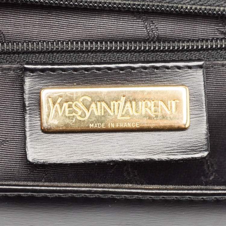 Pre Owned Saint Laurent Black Leather Logo Flap Shoulder Bag