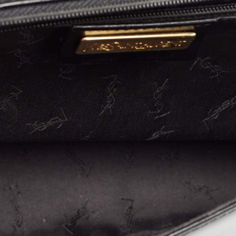 Pre Owned Saint Laurent Black Leather Logo Flap Shoulder Bag