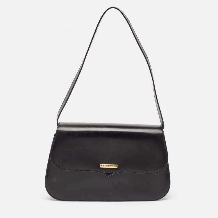 Pre Owned Saint Laurent Black Leather Logo Flap Shoulder Bag