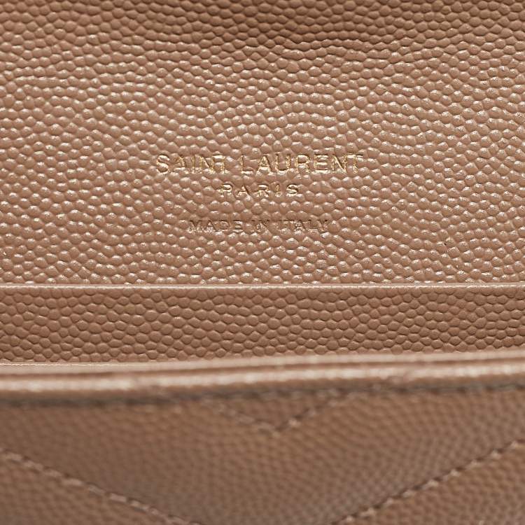Pre Owned Saint Laurent Beige Matelassé Leather Cassandra Compact Wallet