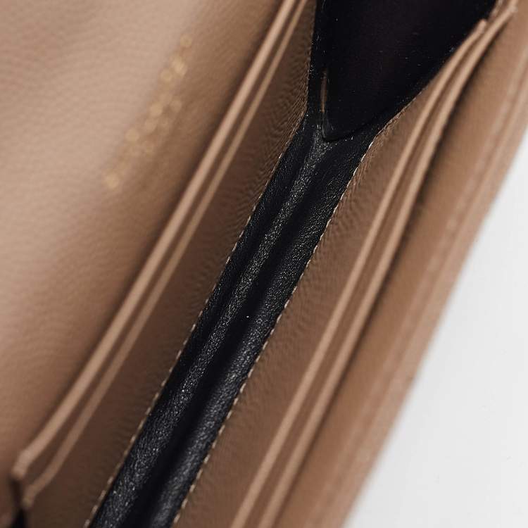 Pre Owned Saint Laurent Beige Matelassé Leather Cassandra Compact Wallet