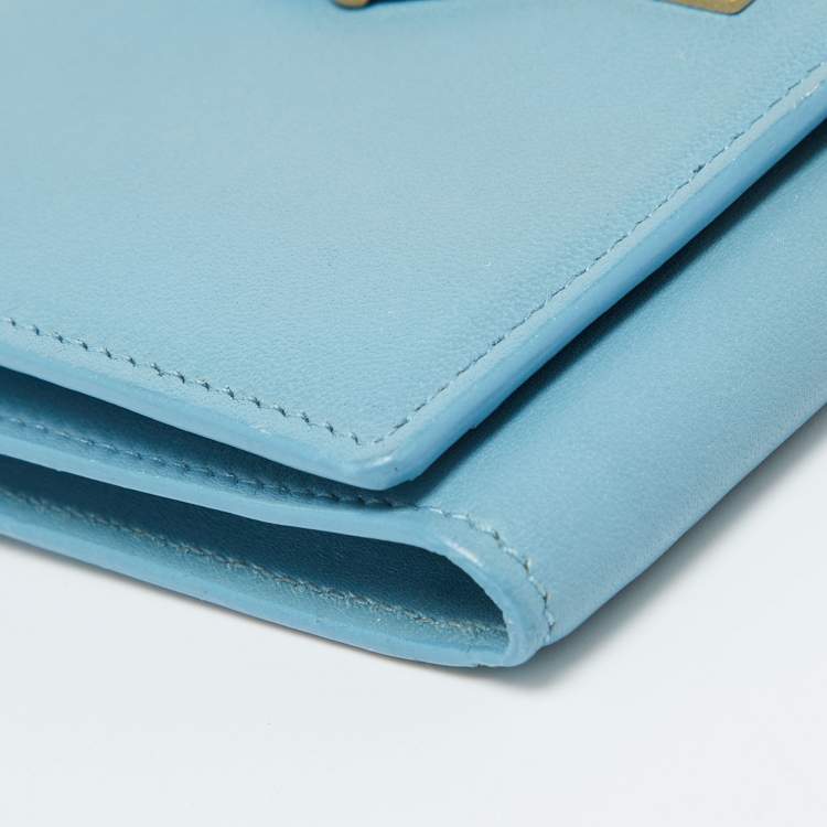 Pre Owned Saint Laurent Blue Leather Chyc Compact Wallet